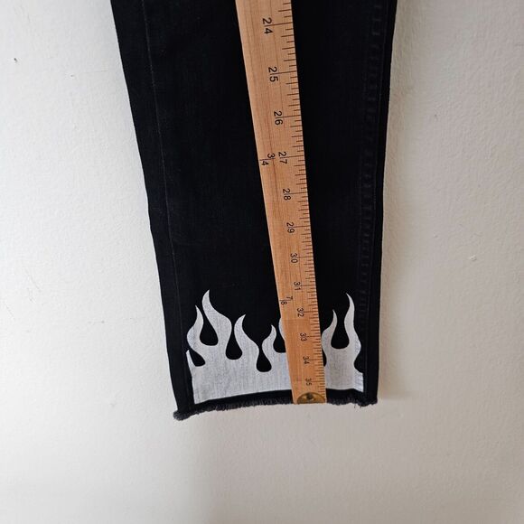 NWT Subdued Black Crop Flare Button Fly Raw Hem Front and Pocket White Flames 26 - Picture 7 of 12